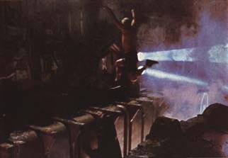 Batty leaping across buildings